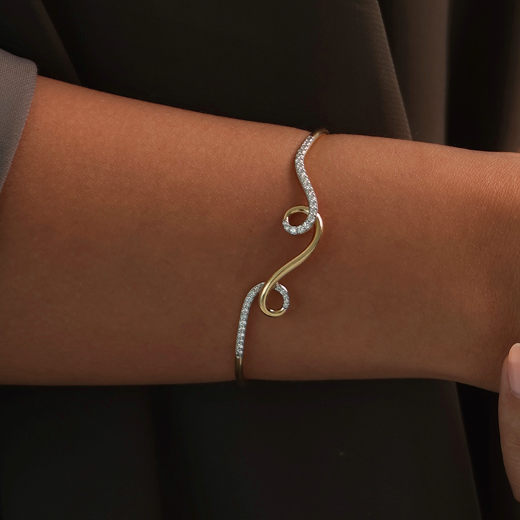 Spiral Bracelet, On Model's Wrist, Front View, 18k gold, diamond, jewelry